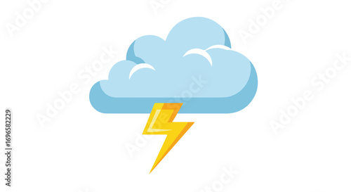 Stylized depiction of a stormy weather cloud with a vibrant lightning bolt element, suitable for graphic design projects and educational materials