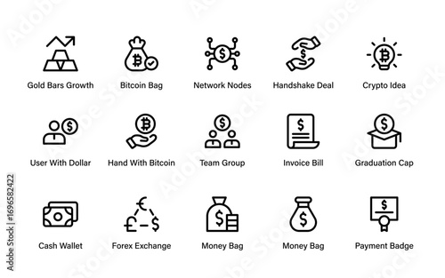 Money and Finance Modern Line Icon Pack. Professional outline vector set for savings, investment, revenue, assets, and financial growth