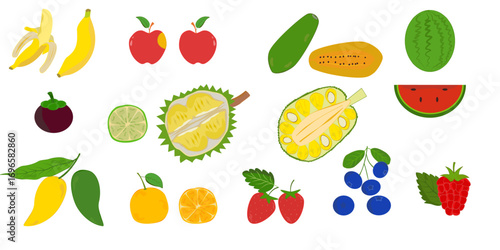 The fruit collection includes mangoes, watermelons, apples and many more. The images are bright and vibrant. The colors of the fruits are vibrant and eye-catching