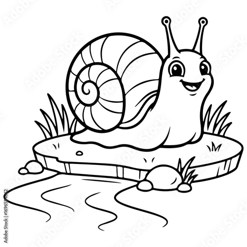 Colorful vector illustration of a smiling snail - perfect for summer nature, children's books, or educational apps about animals.
