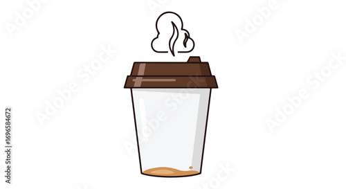 Aromatic morning blend: Animated cup with brown lid and swirling steam illustration