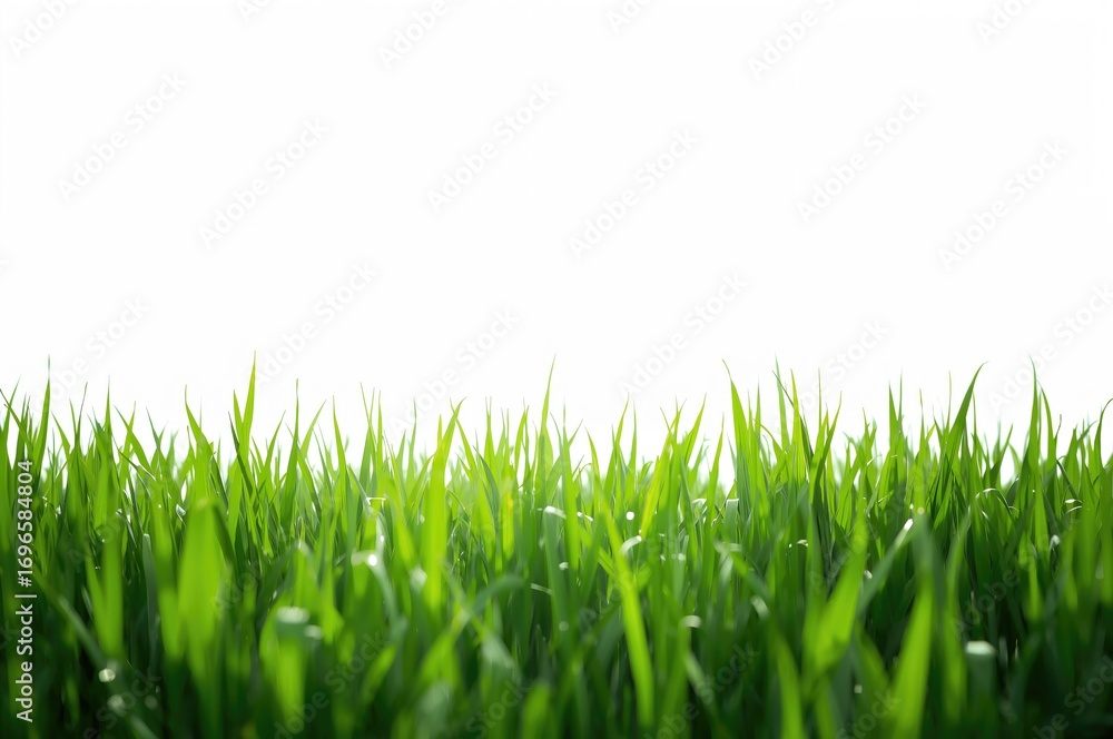 Fototapeta premium Lush green lawn set against a plain white backdrop