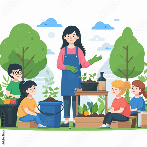 Eco Composters Children and teacher computer ecology second life vector