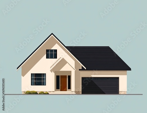 Beige house with dark roof, simple style