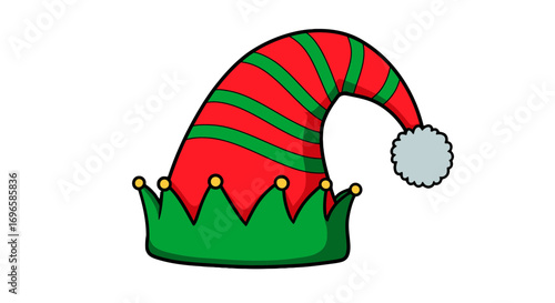 Festive holiday elf hat illustration with stripes and pom pom for christmas celebrations and cheerful seasons on transparent background