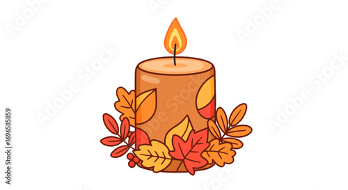 Autumn candle light flame leaves decoration seasonal cozy warm thanksgiving holiday illustration art on transparent background