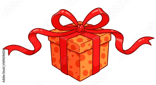 Orange gift box with ribbon present surprise celebration birthday party festive occasion cheerful giving on transparent background
