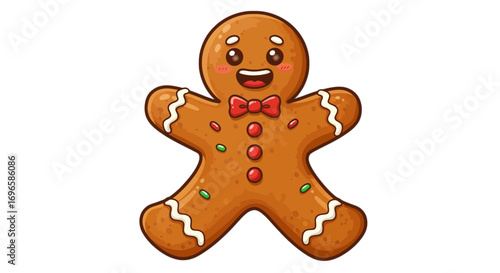 Cute gingerbread man cookie holiday season christmas treat festive baked goods dessert icon illustration on transparent background