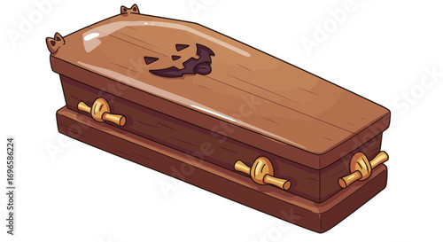 Wooden coffin cartoon illustration halloween funeral death spooky tomb burial resting place slumber box on transparent background