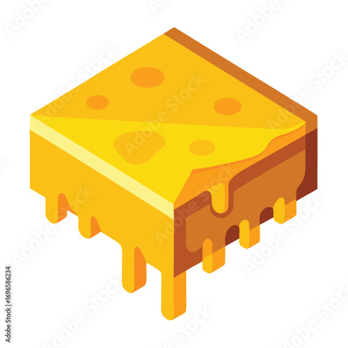Hard porous cheese big head and sliced piece vector illustration