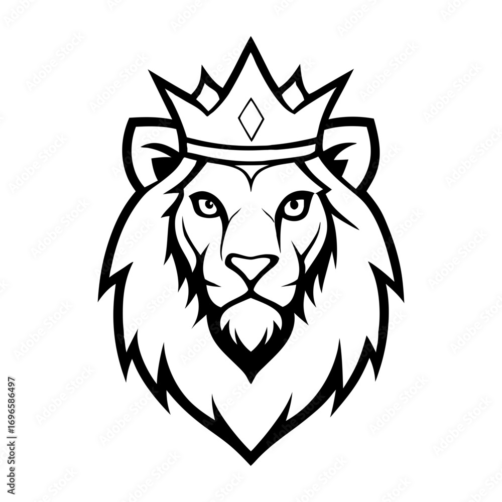 Obraz premium a lion king head with crown line art