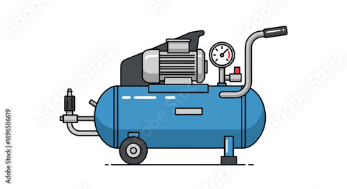 Portable air compressor illustration with gauge and handle, industrial equipment, mechanical technology for various applications