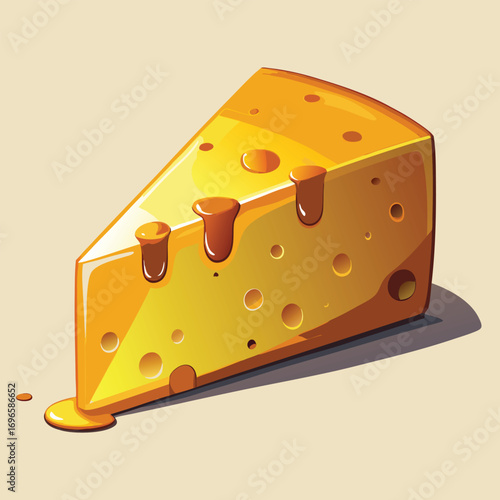 Hard porous cheese big head and sliced piece vector illustration