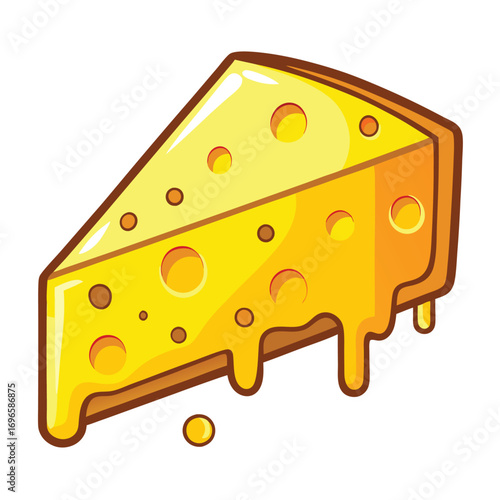 Hard porous cheese big head and sliced piece vector illustration