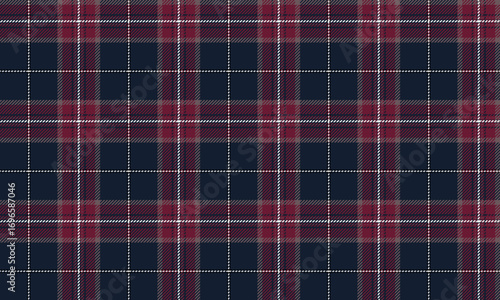 Seamless plaid pattern in navy, dark red, and white. Classic style for textile design, clothing, skirts, pants, dresses. Elegant and practical fashion in the international market.