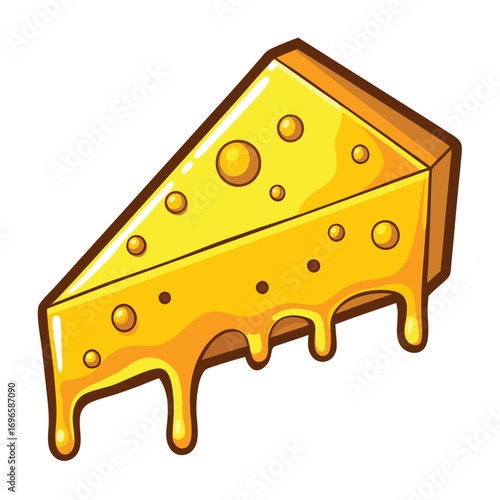 Hard porous cheese big head and sliced piece vector illustration