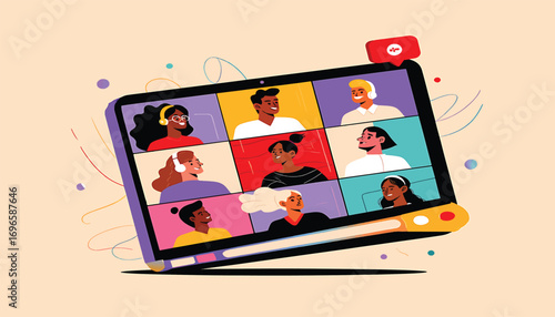 Digital connection concept showing a diverse group of colleagues in an online video conference