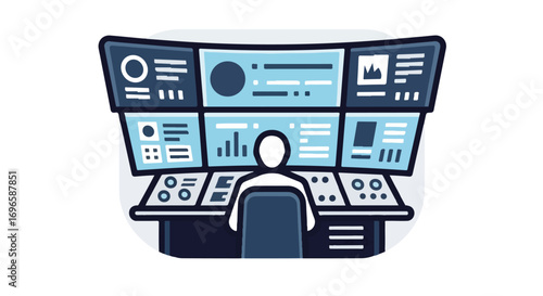 Centralized control system operator managing real-time data flow in a modern control center environment