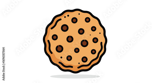 Isolated cartoon chocolate chip cookie illustration displaying delightful deliciousness and inviting sugary pleasures showcasing baking art