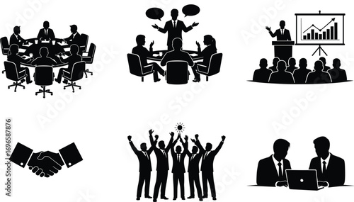 Business teamwork, corporate meeting, professional collaboration, office presentation, handshake deal, success celebration, leadership training, workplace strategy, productivity, partnership, growth