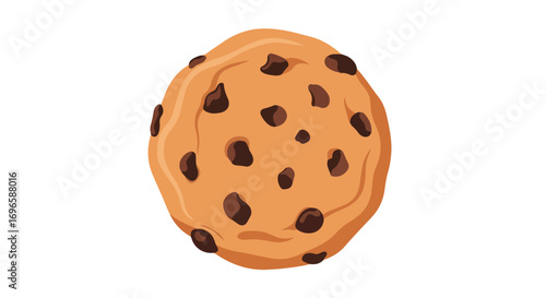 Cartoon style illustration presenting a delicious chocolate chip cookie against a pristine white backdrop providing a clean, minimalist composition