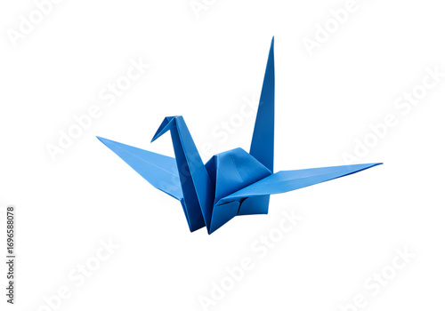 Blue Origami Crane on Black Background isolated on transparent background