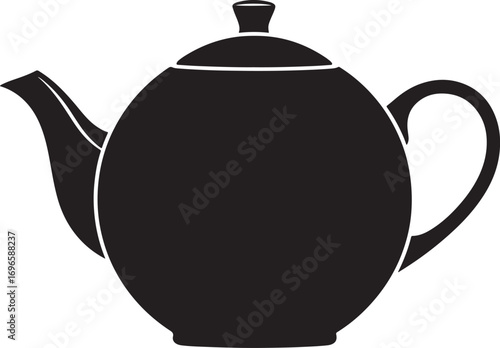 Elegant Black Teapot Illustration for Tea Lovers and Design Templates on White Background