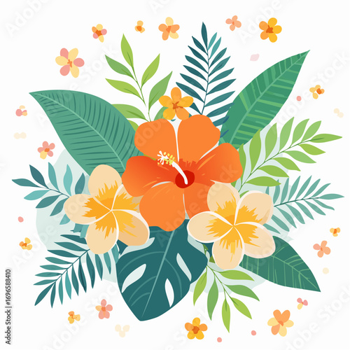 Vibrant Tropical Flowers and Lush Green Foliage Bouquet
