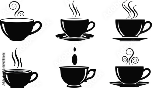 Collection of steaming cups of coffee or tea, perfect for morning warmth and relaxation.