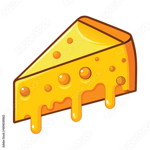 Hard porous cheese big head and sliced piece vector illustration