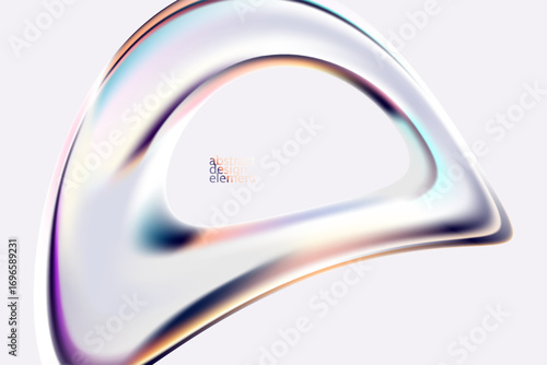 3D Holographic liquid shapes. Colorful iridescent bubble on white background. Abstract vector frame.