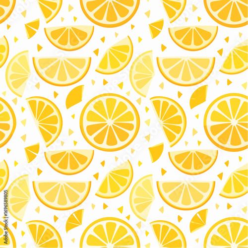 Pixel Art Lemon Slices and Triangles Seamless Pattern on White Background