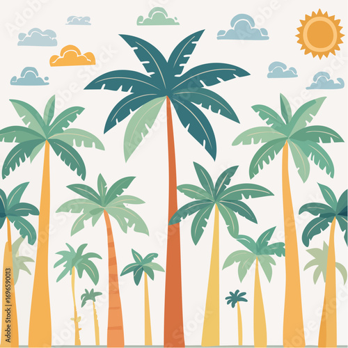 Tropical Palm Trees With Blue And Orange Hues Under Sunny Sky