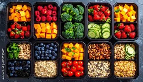 Wallpaper Mural Healthy Meal Prep Containers with Fruits, Vegetables, and Nuts Torontodigital.ca