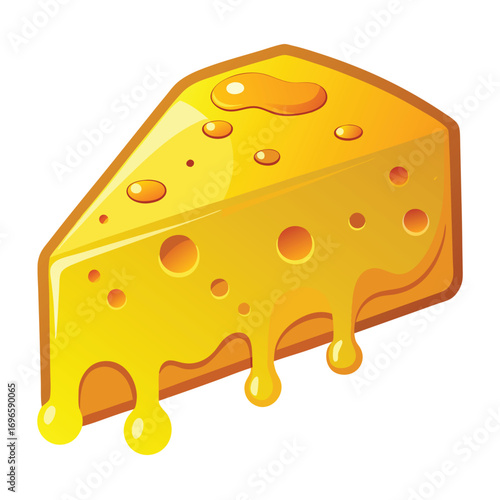 Hard porous cheese big head and sliced piece vector illustration