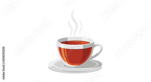 Illustrative rendering of a steaming cup of tea, simple design for relaxation beverage break offering, on a clean white backdrop ideal for a health