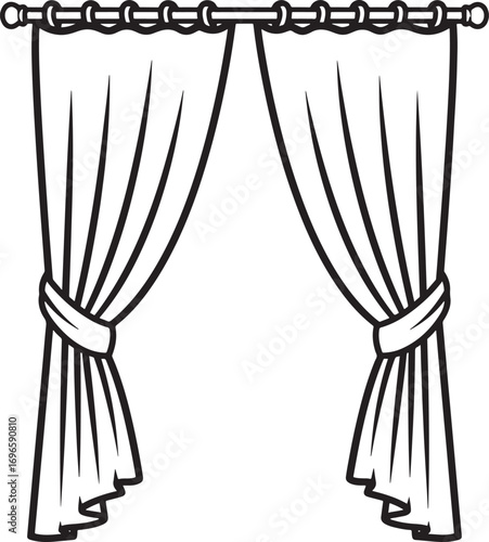 Elegant home interior curtains illustration for design projects and decorative use black and white style