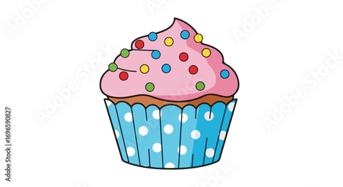 Delightful cupcake illustration with pink frosting and colorful sprinkles for sweet treats and bakery-themed designs