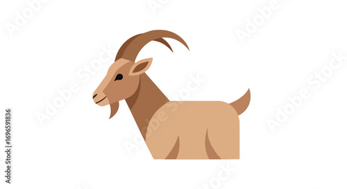 Stylized vector representation of a serene brown goat, isolated on a crisp white background, evoking simplicity and digital artistry design