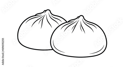 Two delicious steamed dumplings presented as a simple line drawing on a white background