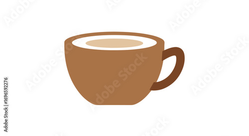 Stylized vector illustration of a warm drink in a brown ceramic cup on a white isolated background
