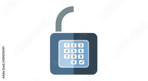 Unlocked digital security concept represented by a modern padlock with a numeric keypad for access codes indicating unlocked status