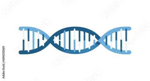 Illustration depicting a simplified, flat-style, double helix molecule, showcasing genomic structure and fundamental biological components