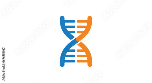 Abstract scientific graphic featuring a stylized dna double helix structure with blue and orange hues for medical concept