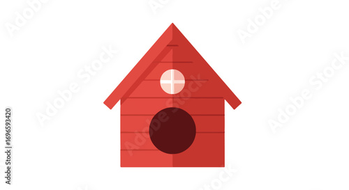 Whimsical Red Birdhouse Illustration with Circular Entrance and Window, a Cozy Abode for Feathered Friends, Simple Icon Style