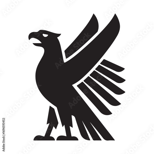 Stylized Black Bird of Prey Silhouette with Outstretched Wings and Open Beak