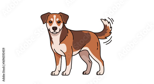 Happy cartoon dog with wagging tail full body pose on white background perfect for illustration or design asset for pet products or children's