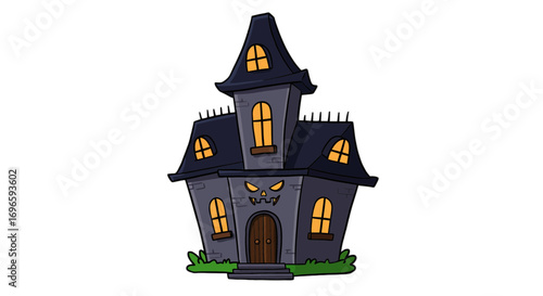 Spooky haunted house halloween illustration scary mansion creepy building halloween night cartoon vector graphic on transparent background