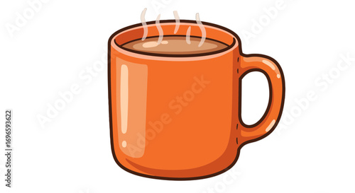 Orange mug with hot beverage steaming illustration cartoon style isolated drink coffee tea cocoa warm on transparent background