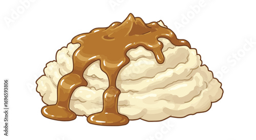 Creamy mashed potatoes with savory gravy delicious food dish meal side course culinary cuisine yum tasty on transparent background